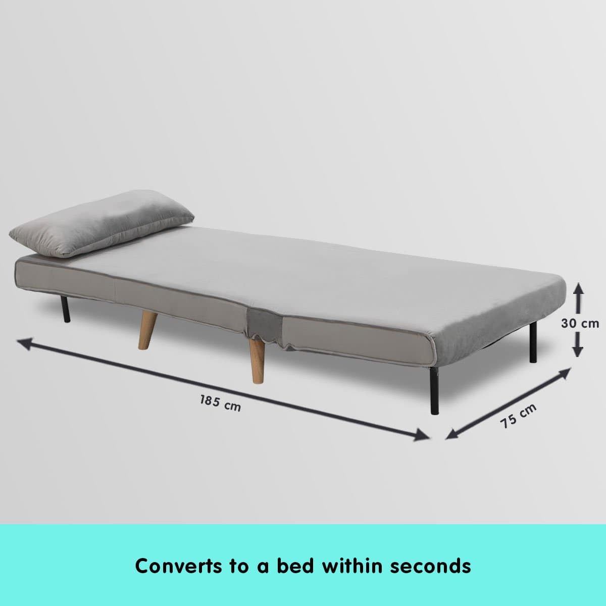 Adjustable Corner Sofa Bed Single Seater Lounge Faux Velvet Light Grey