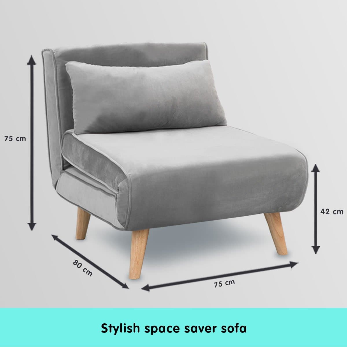 Adjustable Corner Sofa Bed Single Seater Lounge Faux Velvet Light Grey