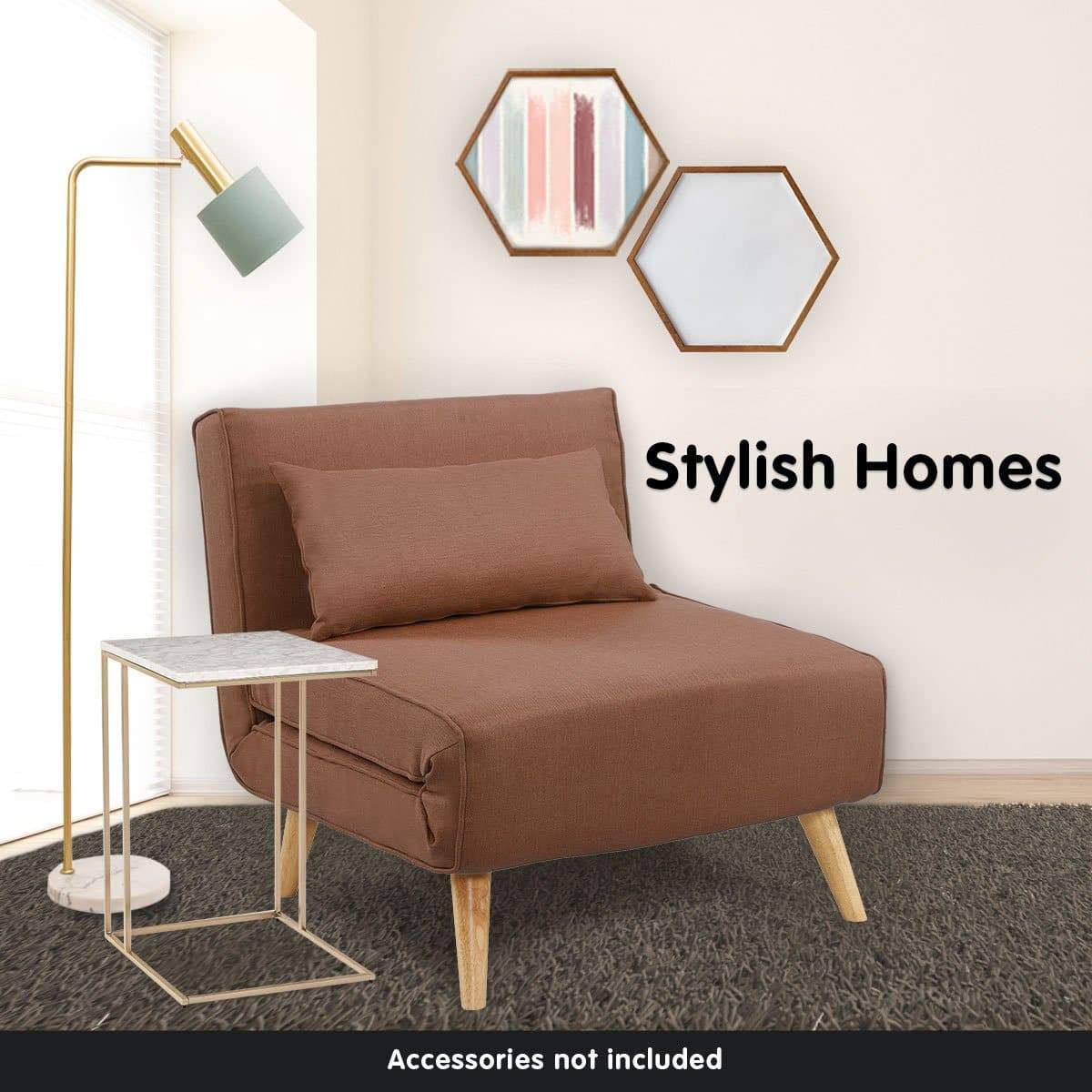 Adjustable Corner Sofa Single Seater Lounge Linen Bed Seat - Brown
