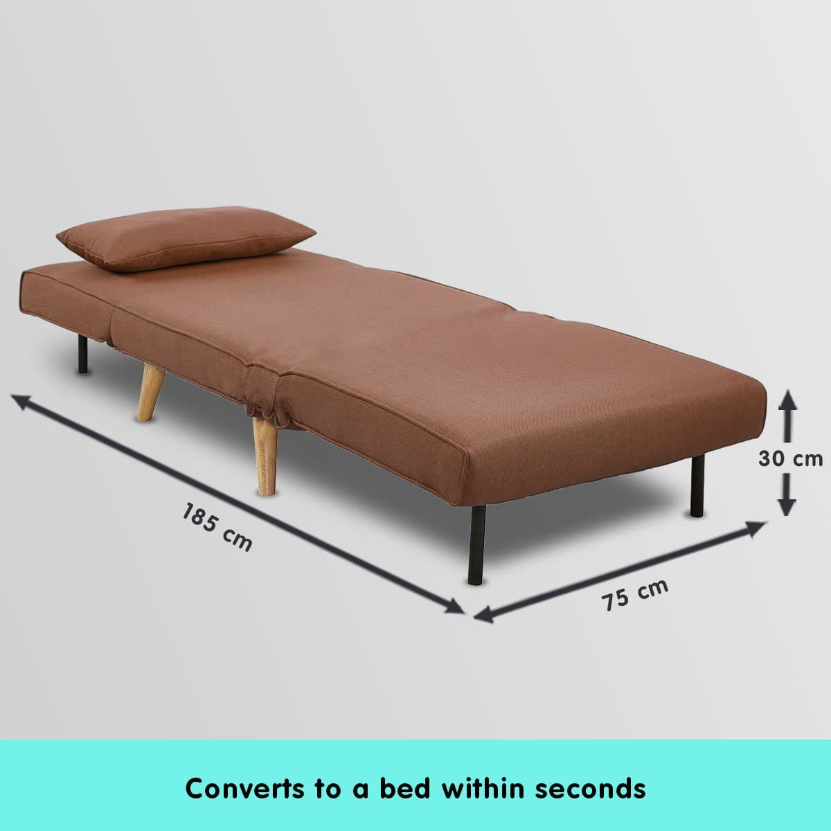 Adjustable Corner Sofa Single Seater Lounge Linen Bed Seat - Brown