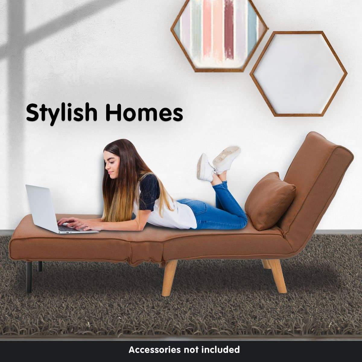 Adjustable Corner Sofa Single Seater Lounge Linen Bed Seat - Brown