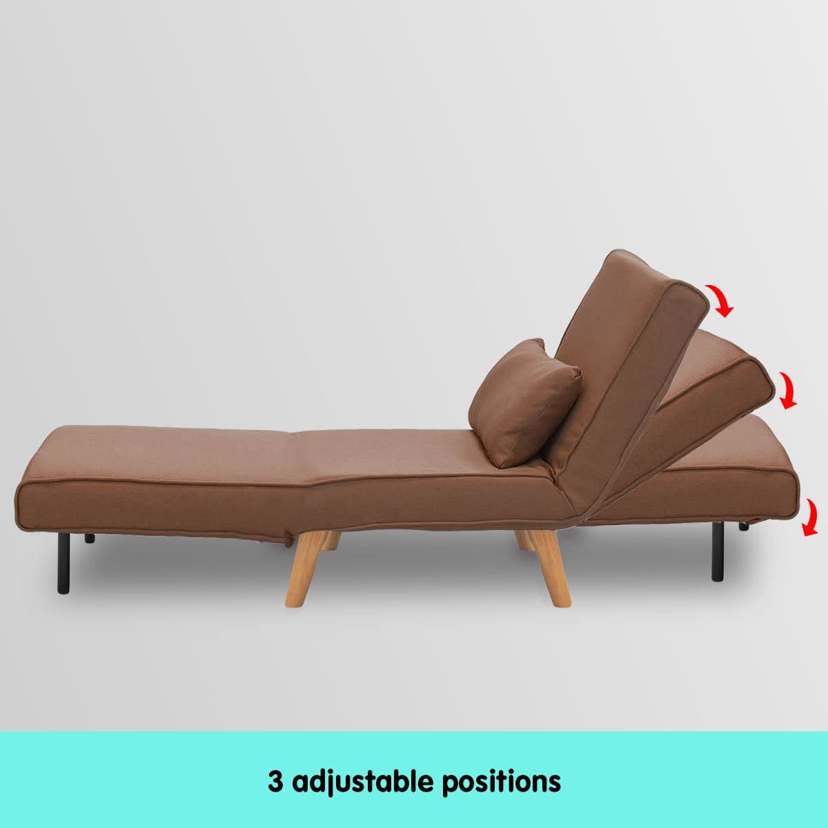 Adjustable Corner Sofa Single Seater Lounge Linen Bed Seat - Brown
