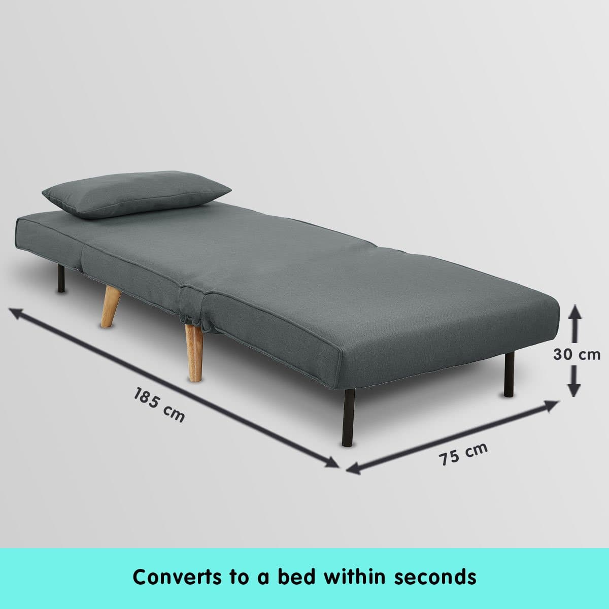 Adjustable Corner Sofa Single Seater Lounge Linen Bed Seat - Dark Grey