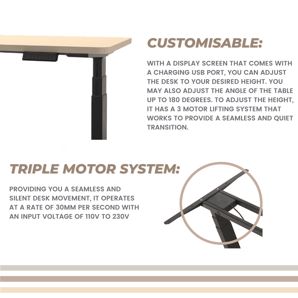 Adjustable Desk Riser Frame - Three Leg Stand (Black)EK-DRF-103-DR