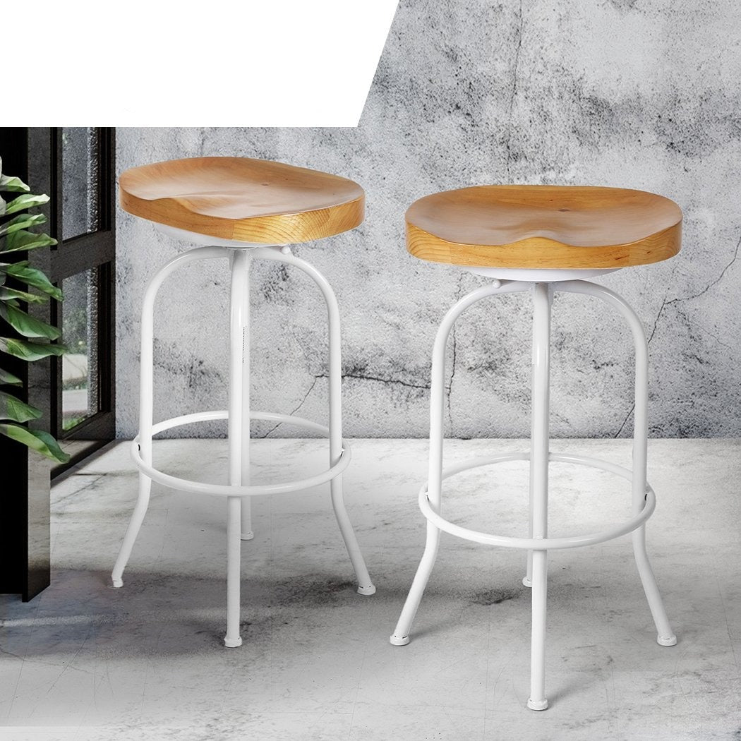 Dining Room Adjustable height Wooden Barstools Swivel Vintage Chair-White