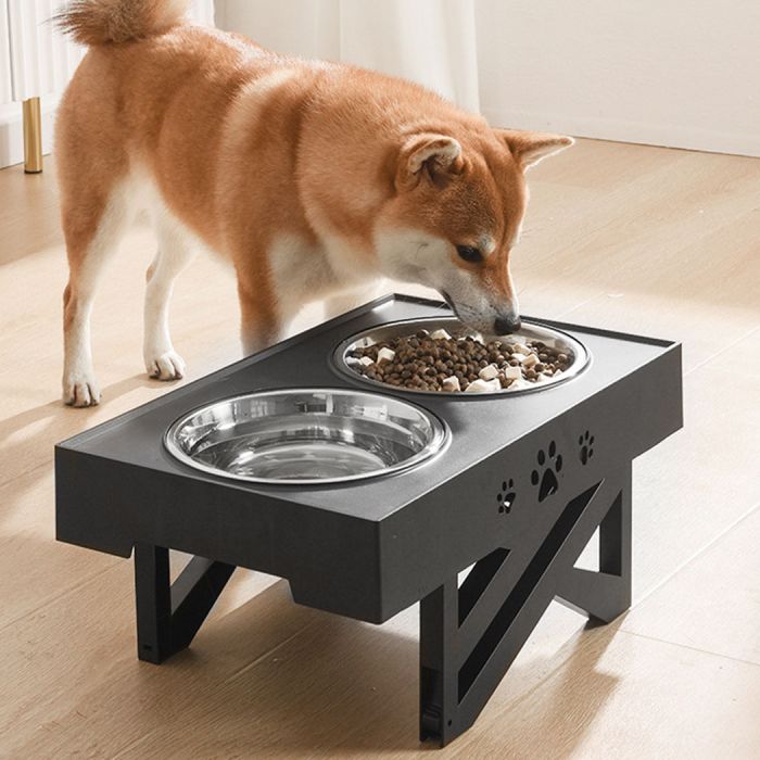 Adjustable Pet Feeder Food Water Double Bowl