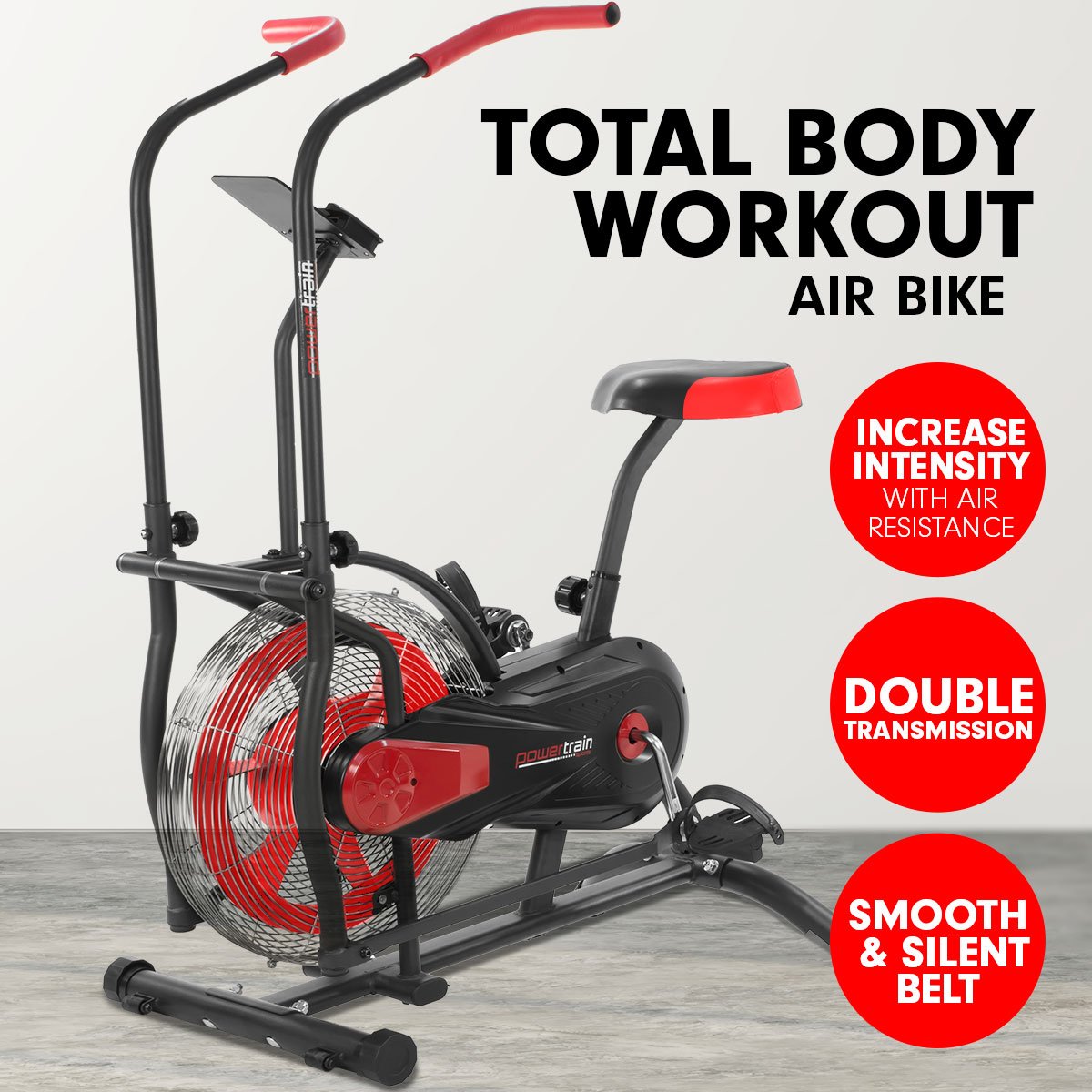 cardio Air Resistance Fan Exercise Bike for Cardio - Red