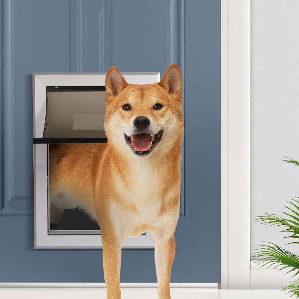 Pet Products Aluminium Pet Access Door Dog Cat Dual Flexi Flap For Wooden Wall M
