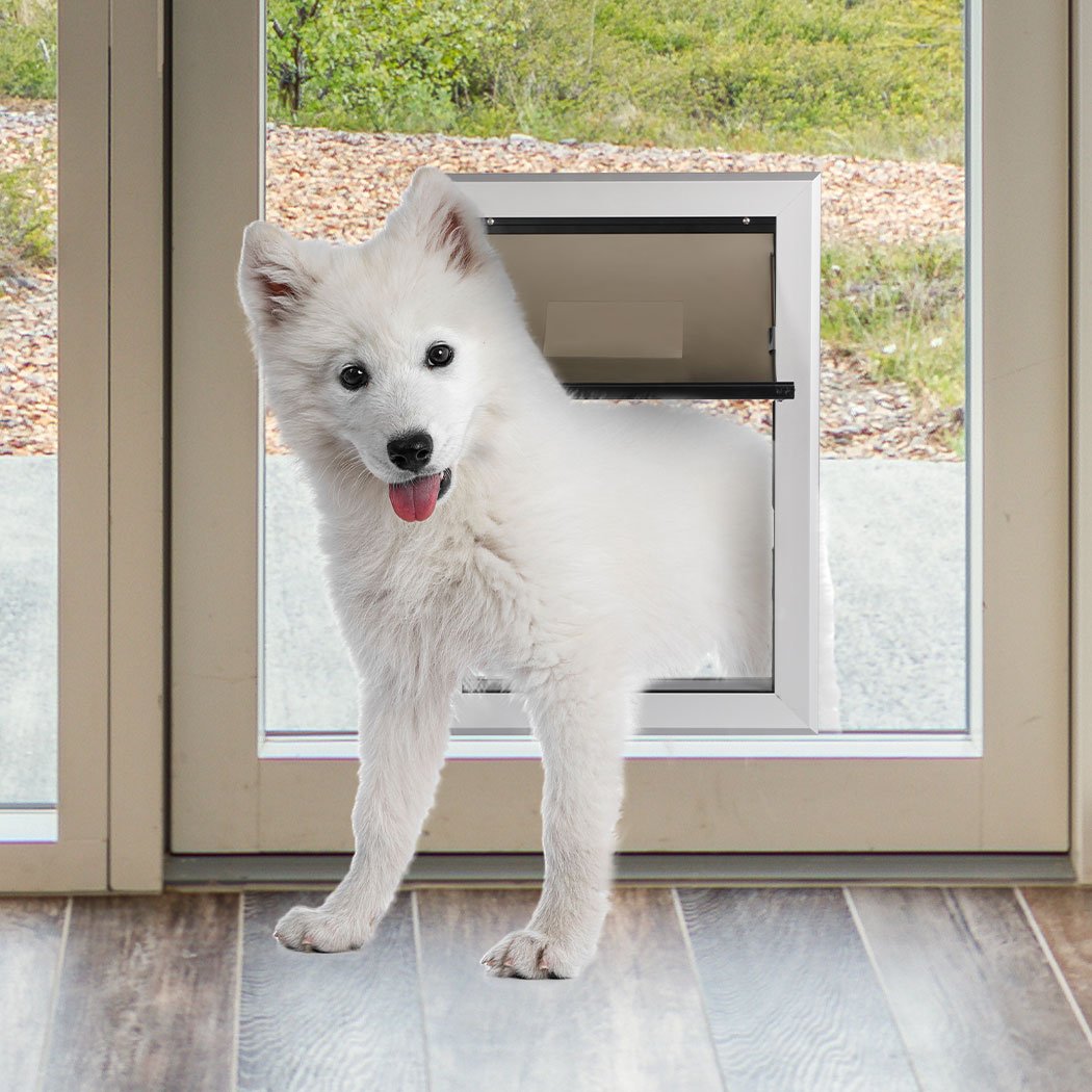 Pet Products Aluminium Pet Access Door Dog Cat Dual Flexi Flap For Wooden Wall M
