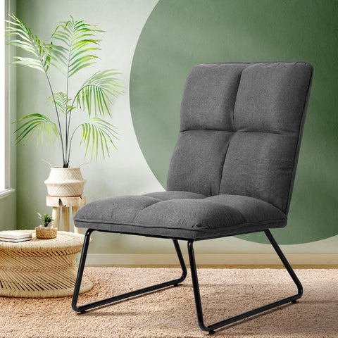 Armchair Lounge Chair Accent Chairs Linen Fabric Upholstered Dark Grey/Light Grey