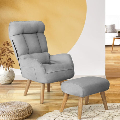 Armchair wit Stool, Home Lounge with 360� Swivel Seat and 145� Recline Grey