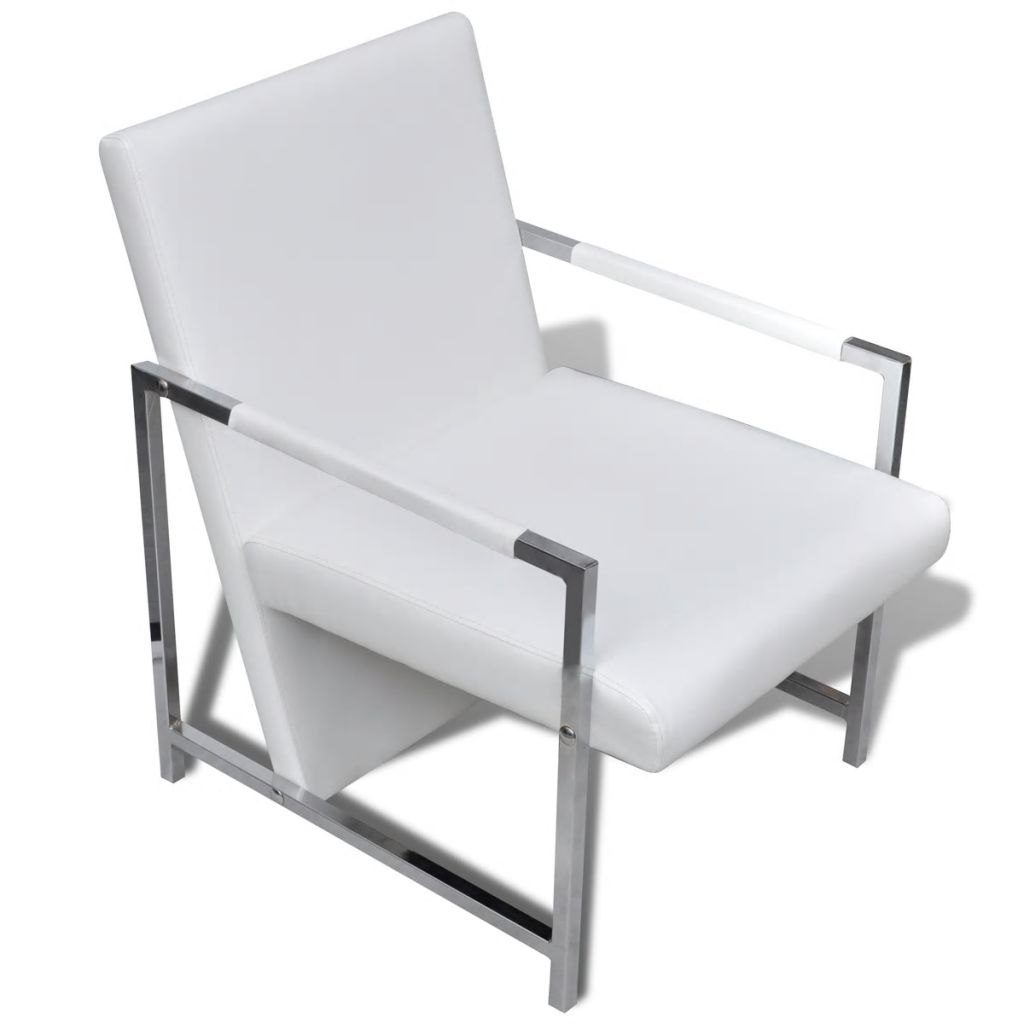 Armchair with Chrome Feet White Leather
