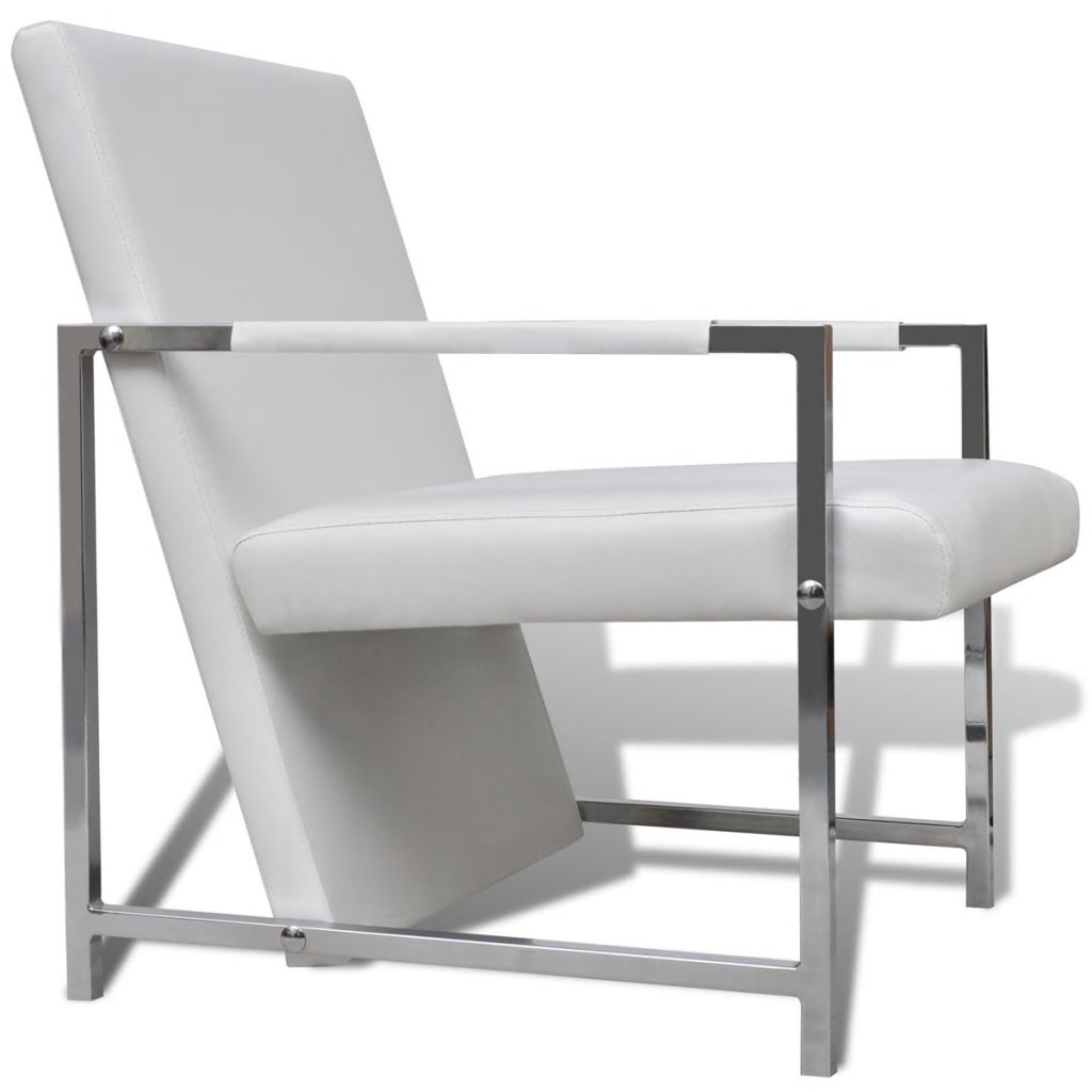 Armchair with Chrome Feet White Leather