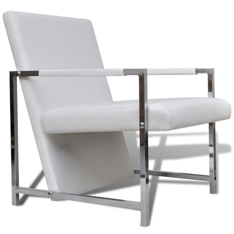 Armchair with Chrome Feet White Leather