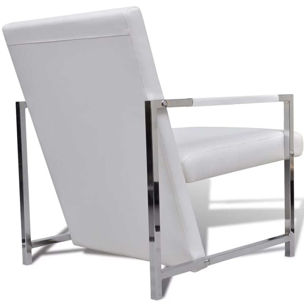 Armchair with Chrome Feet White Leather