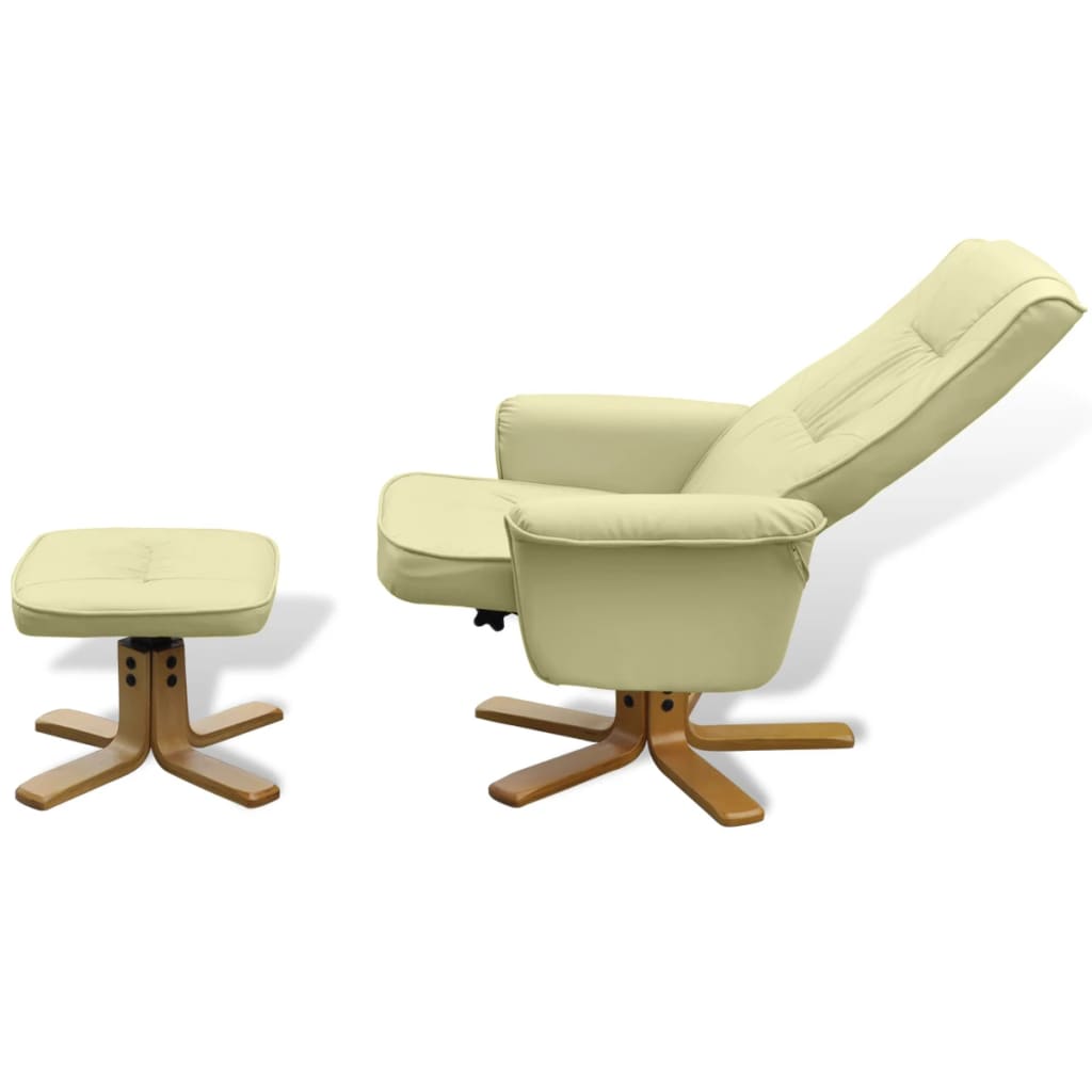Armchair with Footrest Cream White Leather