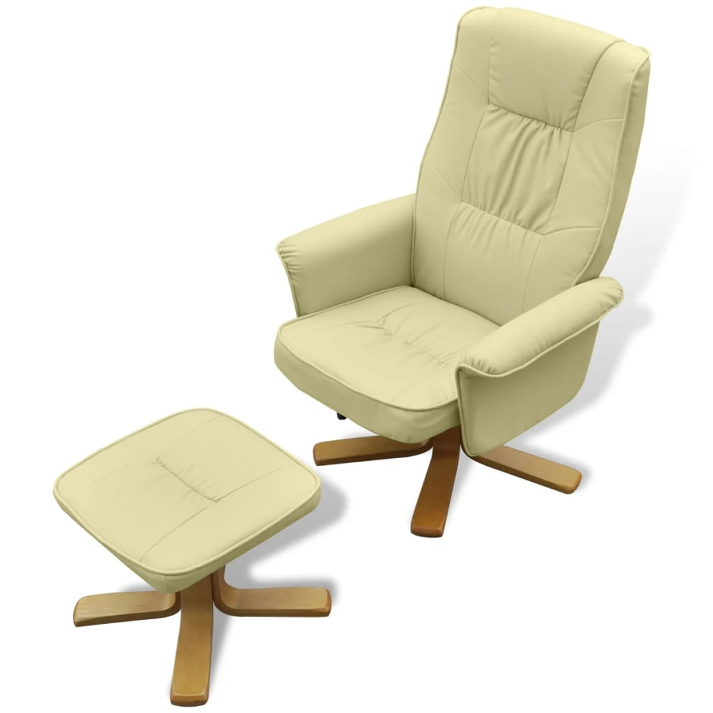 Armchair with Footrest Cream White Leather