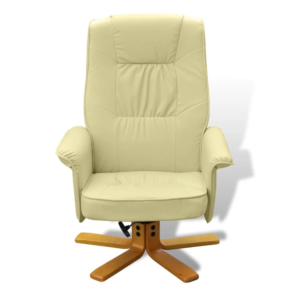 Armchair with Footrest Cream White Leather