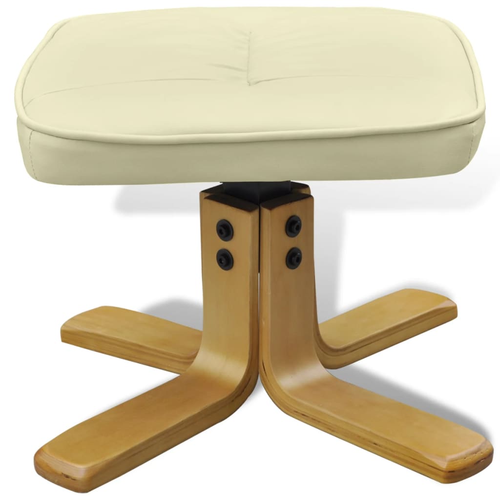 Armchair with Footrest Cream White Leather