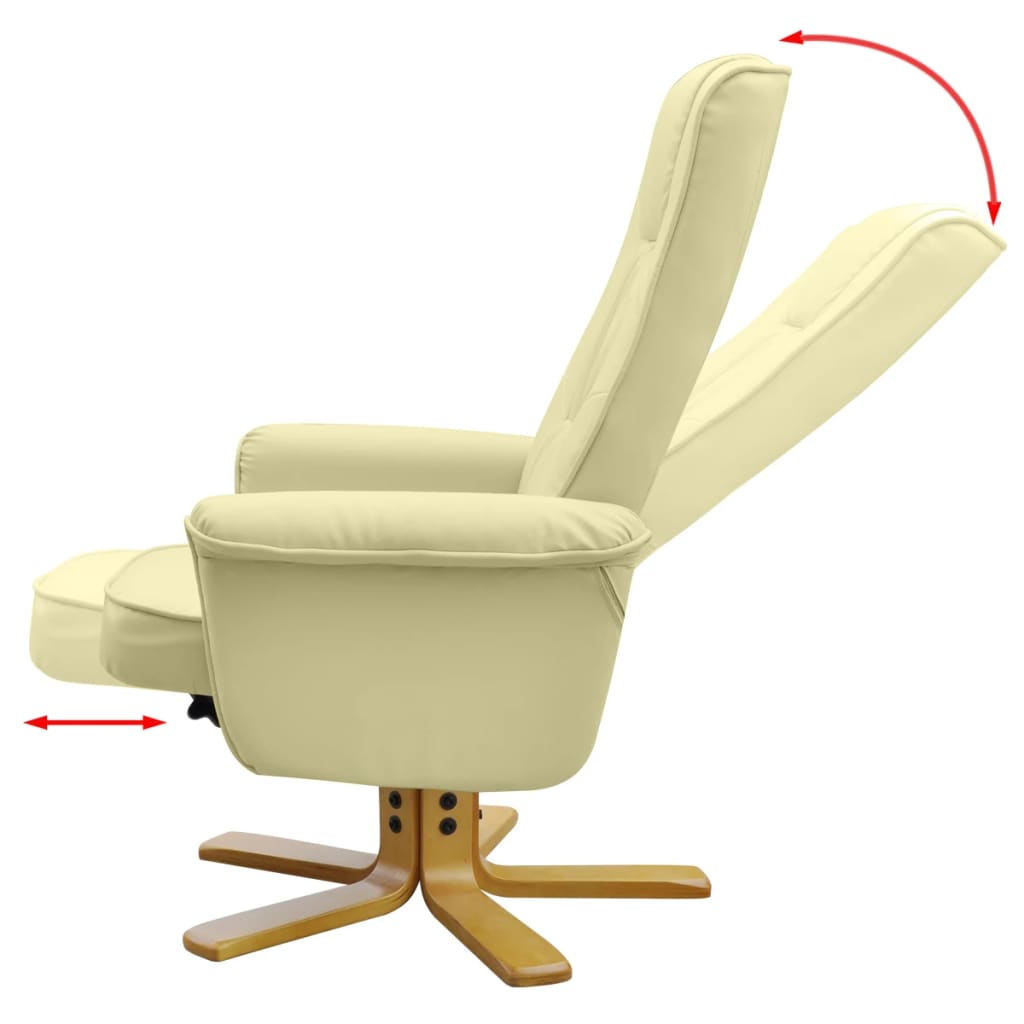 Armchair with Footrest Cream White Leather
