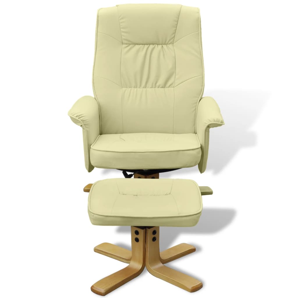 Armchair with Footrest Cream White Leather