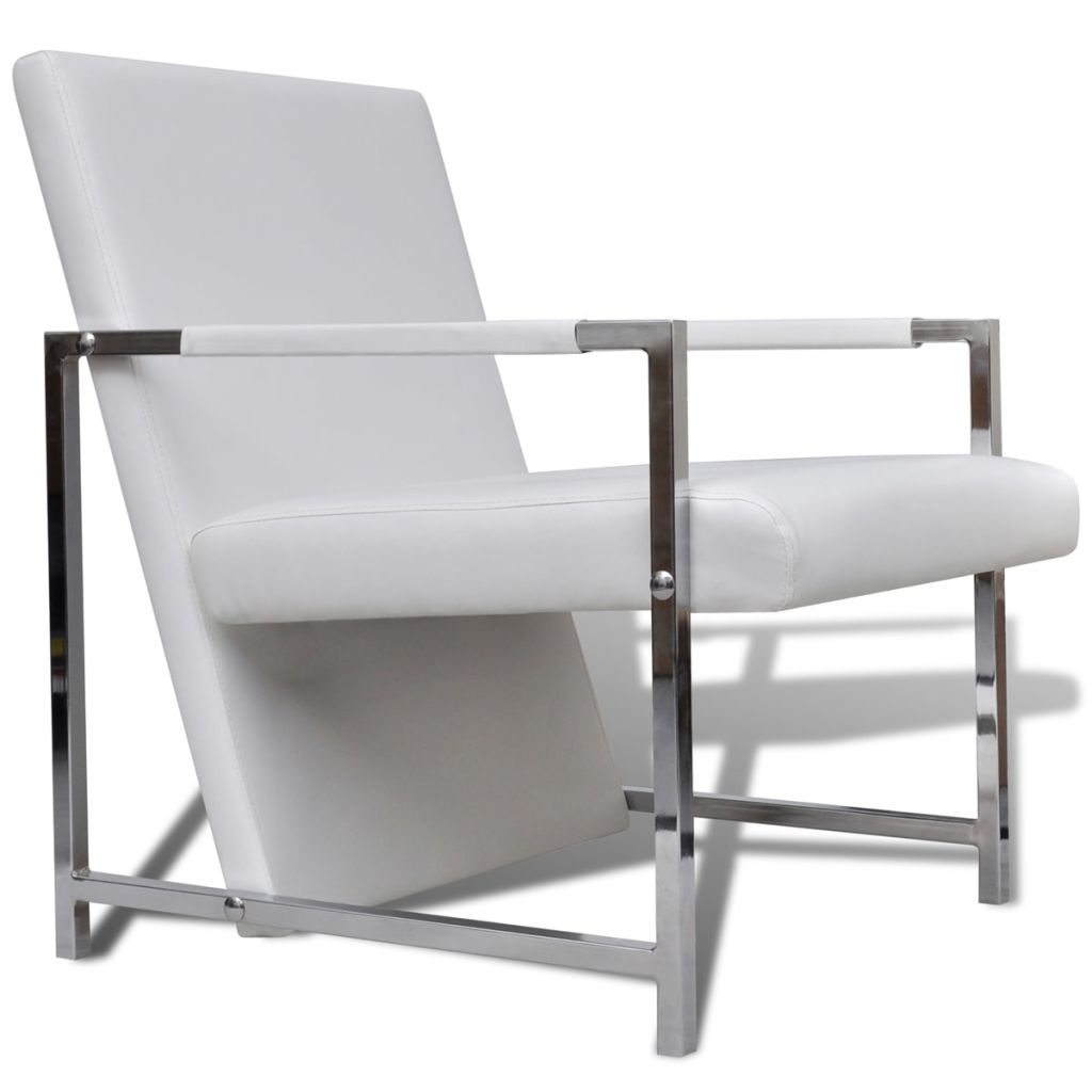 Armchairs 2 pcs with Chrome Frame White Leather