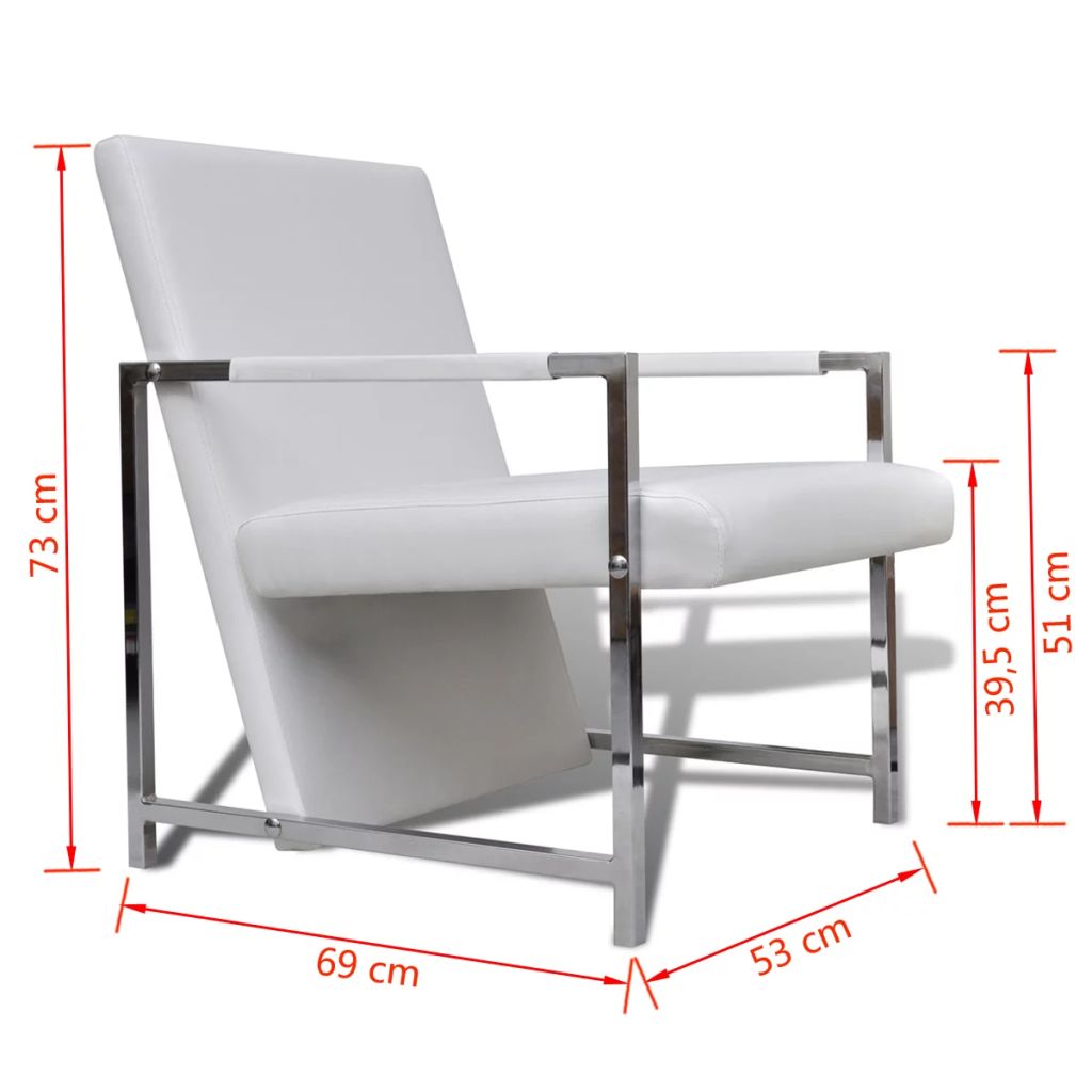 Armchairs 2 pcs with Chrome Frame White Leather