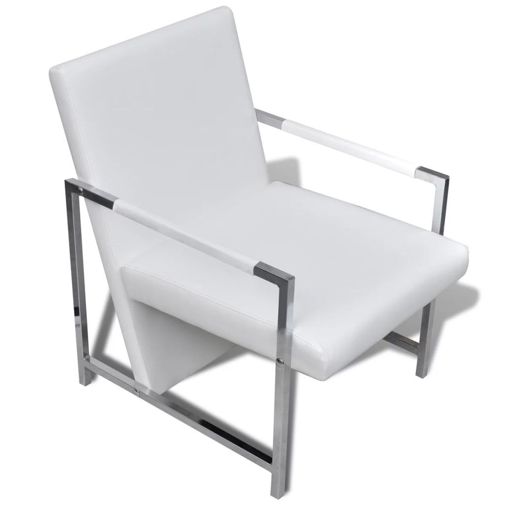 Armchairs 2 pcs with Chrome Frame White Leather