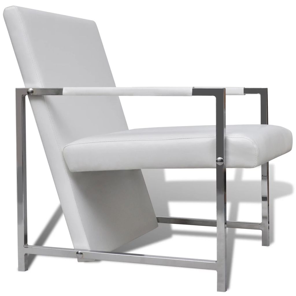Armchairs 2 pcs with Chrome Frame White Leather