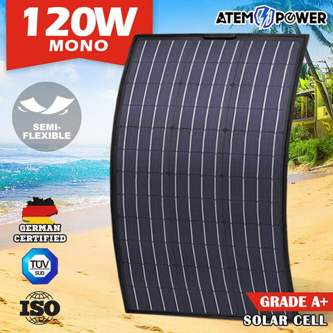 ATEM POWER 120W 12V Flexible Solar Panel Power Battery Mono Charging Caravan