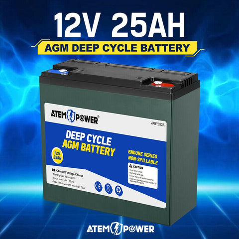 ATEM POWER 12V 25Ah AGM Battery Deep Cycle Mobility Scooter Golf Cart >20AH 22AH
