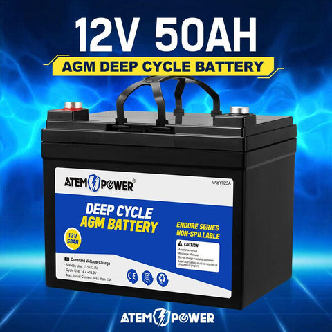 ATEM POWER 12V 50Ah AGM Battery Deep Cycle Mobility Scooter Golf Cart Camping