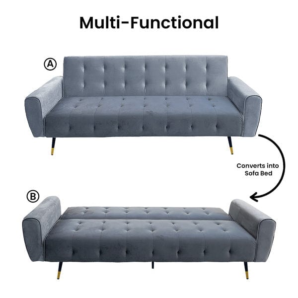 Ava Tufted Velvet Sofa Bed by Sarantino - Green/Light Grey/Dark Grey/Blue