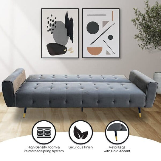 Ava Tufted Velvet Sofa Bed by Sarantino - Green/Light Grey/Dark Grey/Blue, indoor furniture