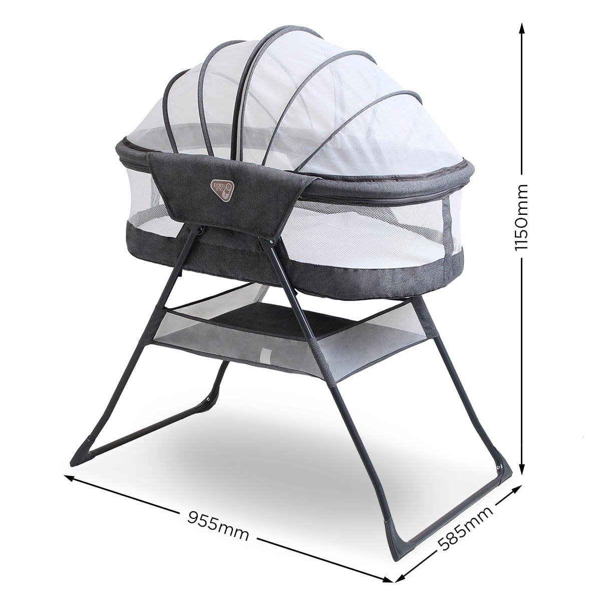 Baby Inc Sonno Bassinet Infant Crib Foldable Cot Sleeper Mattress Grey