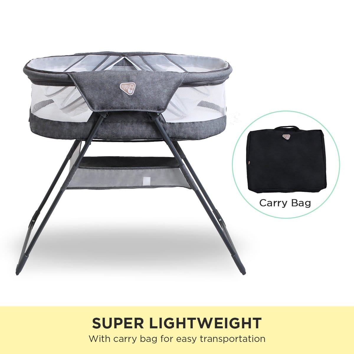 Baby Inc Sonno Bassinet Infant Crib Foldable Cot Sleeper Mattress Grey