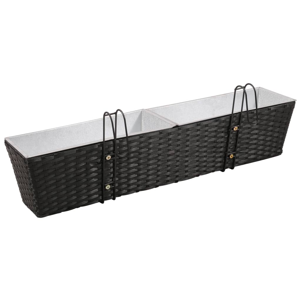 Balcony Trapezoid Rattan Planter 2 pcs Black