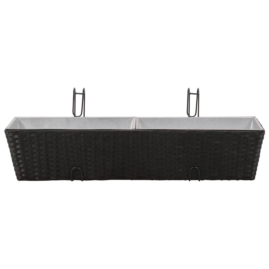 Balcony Trapezoid Rattan Planter 2 pcs Black