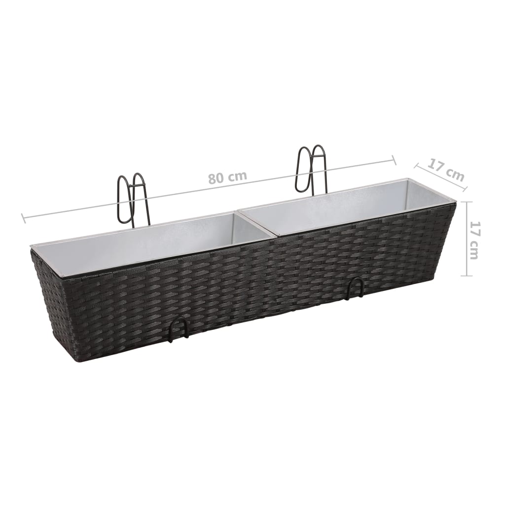 Balcony Trapezoid Rattan Planter 2 pcs Black