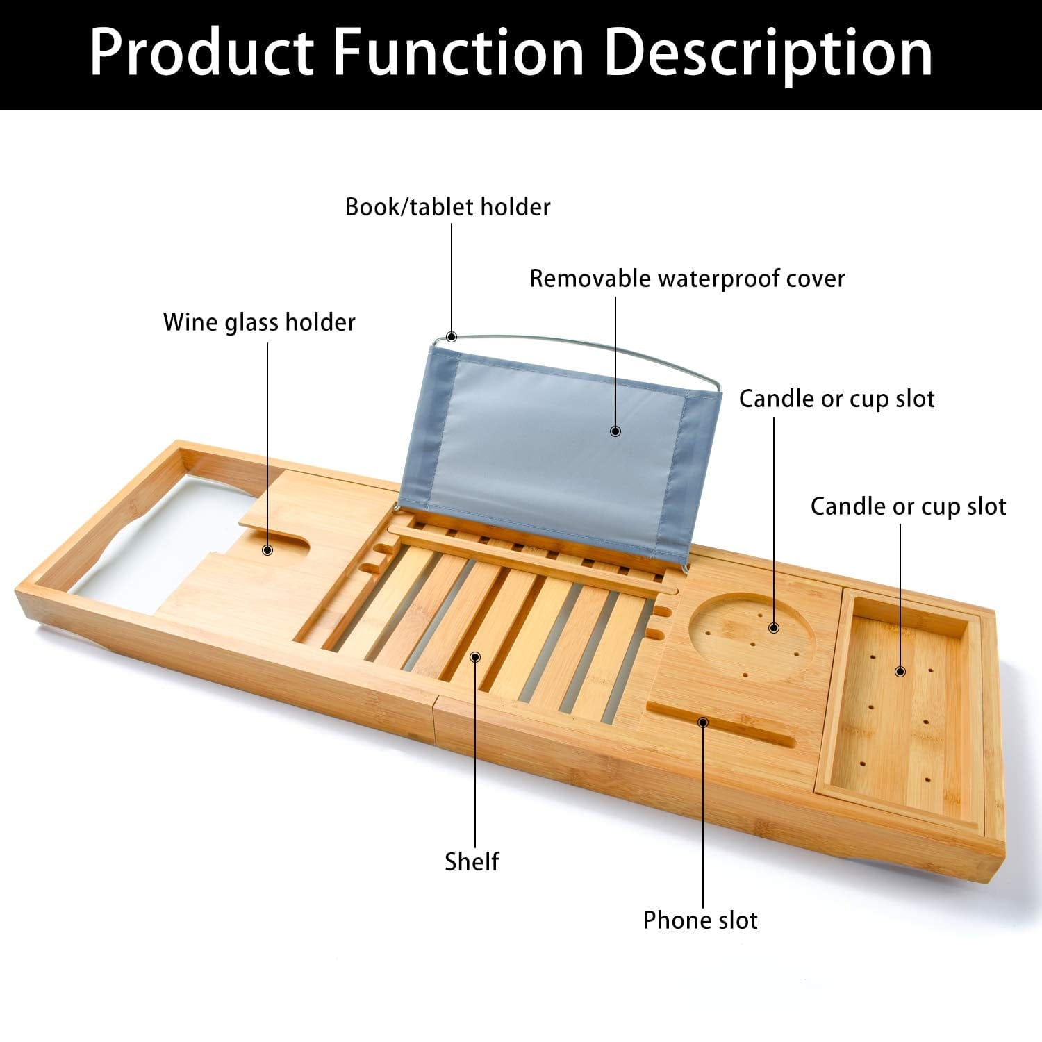 Bamboo Bathtub Bath Tub Tray Table Caddy Tray,Book,Tray Wineglass Holder