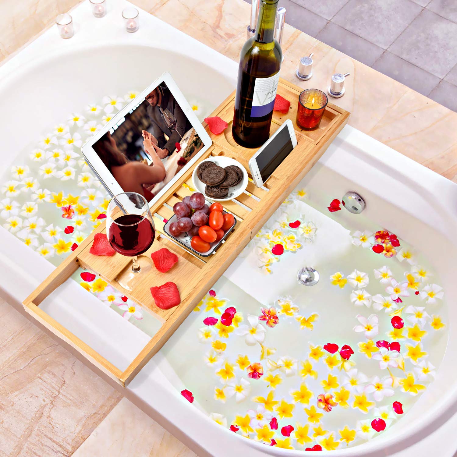 Bamboo Bathtub Bath Tub Tray Table Caddy Tray,Book,Tray Wineglass Holder