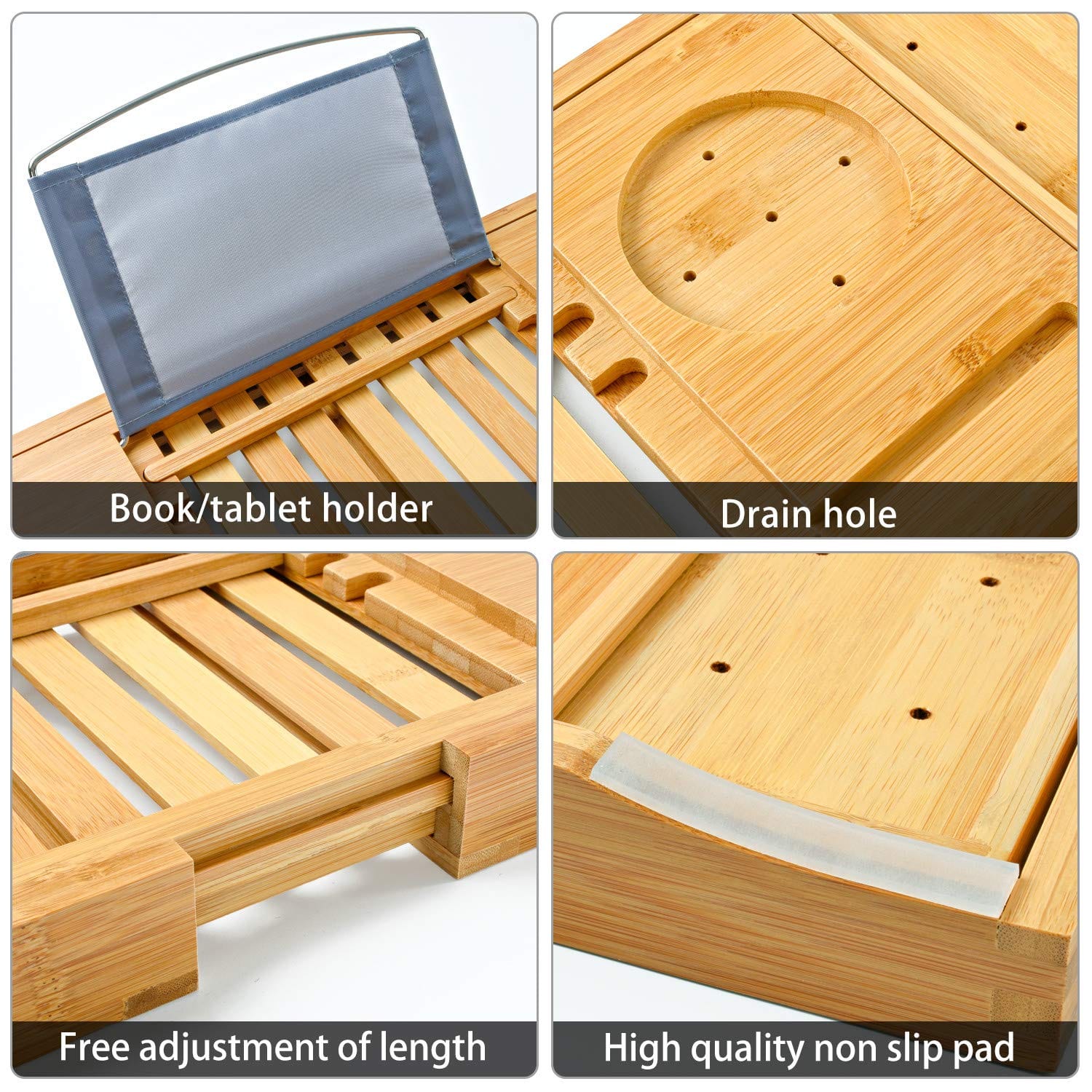 Bamboo Bathtub Bath Tub Tray Table Caddy Tray,Book,Tray Wineglass Holder