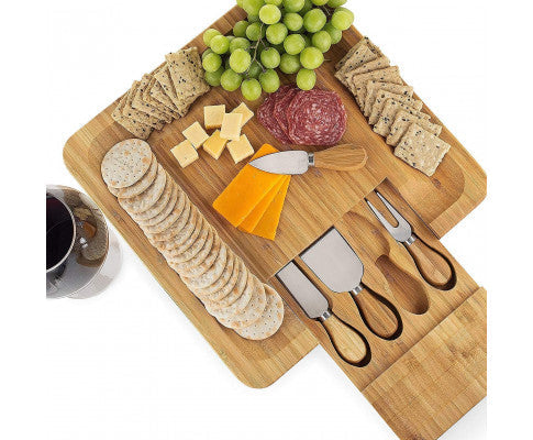 Bamboo Cheese Board Set with Cutlery in Slide