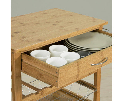 Bamboo Kitchen Storage Trolley with Wine Rack 1