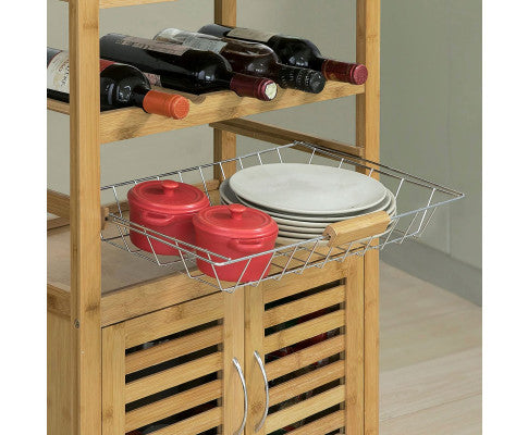 Bamboo Kitchen Storage Trolley with Wine Rack 1