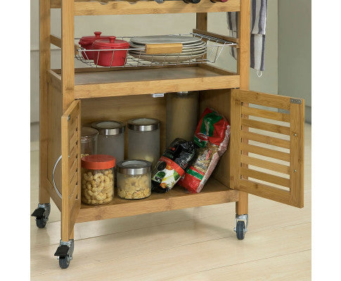 Bamboo Kitchen Storage Trolley with Wine Rack 1