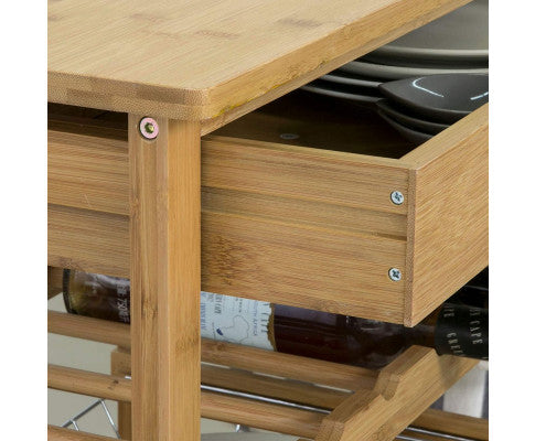 Bamboo Kitchen Storage Trolley with Wine Rack 1
