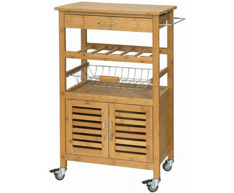 Bamboo Kitchen Storage Trolley with Wine Rack 1