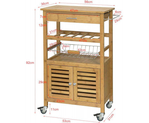 Bamboo Kitchen Storage Trolley with Wine Rack 1