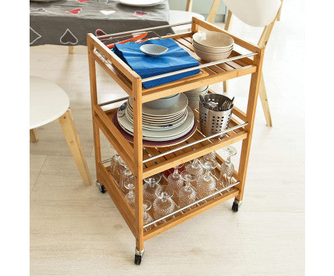 Bamboo Kitchen Trolley 3 Tier Storage Cart